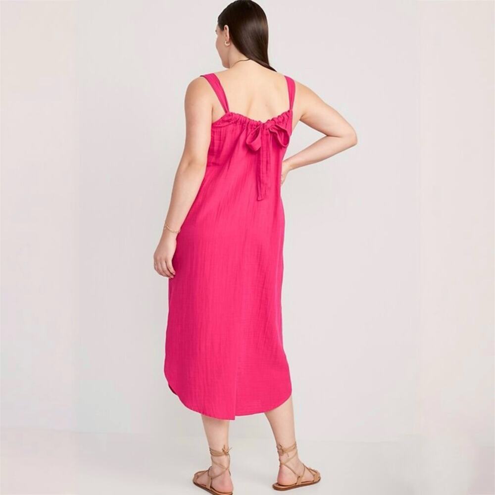 Old Navy Pink Gauze Shirred Midi Dress Adjustable Strap Women's Size XXL - Picture 2 of 8